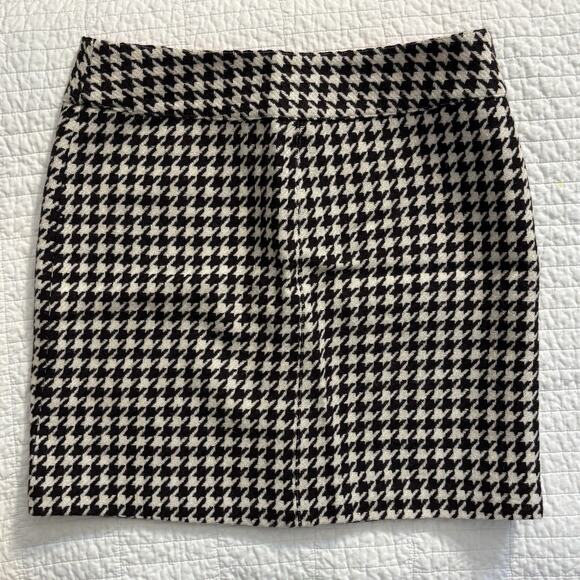Vineyard Vines Black & Cream Wool Skirt W/ Silk Trim Shep & Ian Houndstooth - Picture 4 of 6